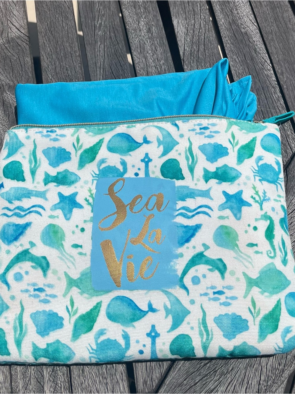 Sea La Vie Beach Pouch or Cosmetic bag in Aqua Teal with coverup - Picture 5 of 6